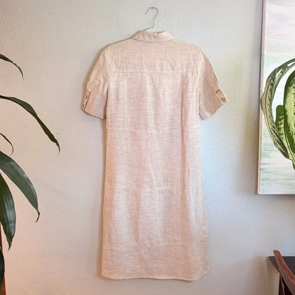 Harve Benard Linen Classic Vintage Preppy Minimalist Button Up Tan Shirt Dress M - Picture 5 of 9